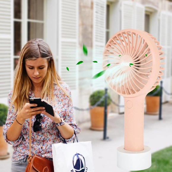 Portable Handheld Fan 3 Speed Mini USB - 7-20 Hours Runtime - Cream Blue + Pink - Picture 8 of 12